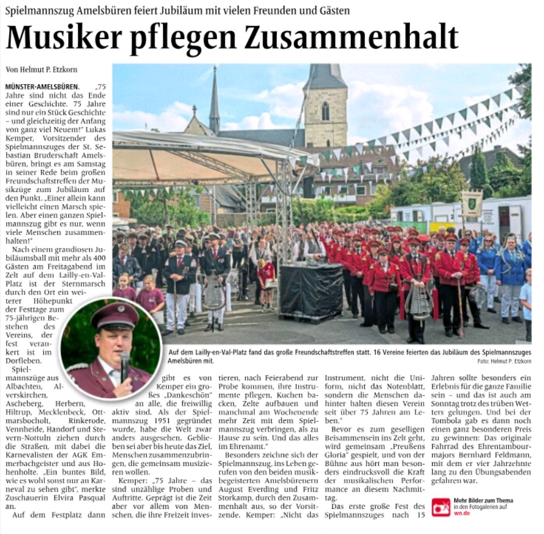Zeitungsbericht über das 75-jährige Jubiläumswochenende
